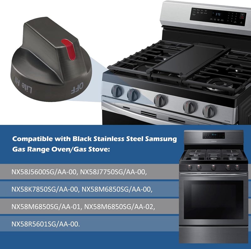 Bioduck [Upgraded] DG64-00473B Samsung Gas Range Knobs Black Stainless Steel,Stove Knob Replacement for Samsung Oven Stove Gas Range NX58J5600SG, NX58J7750SG, NX58M6850SG (2Pcs) - Image 5